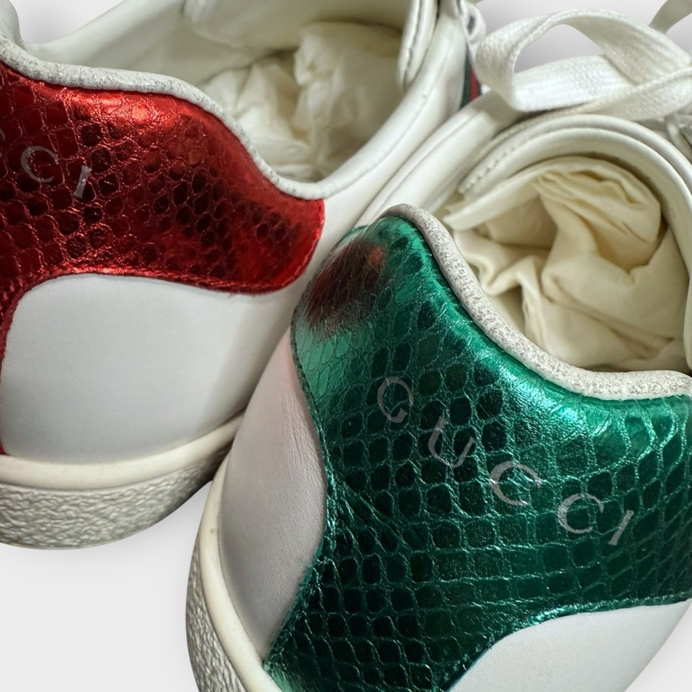 Gucci Leather Ace White Embroidered Sequin Arrow Trainer Sneakers - Picture 8 of 15